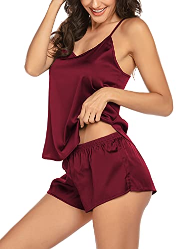 PEATAO Schlafanzug Damen Sexy Pyjama Set Satin Nachtwäsche Kurz Ärmellos Dessous Negligee Cami Top Zweiteilige Sleepwear – Bild 3