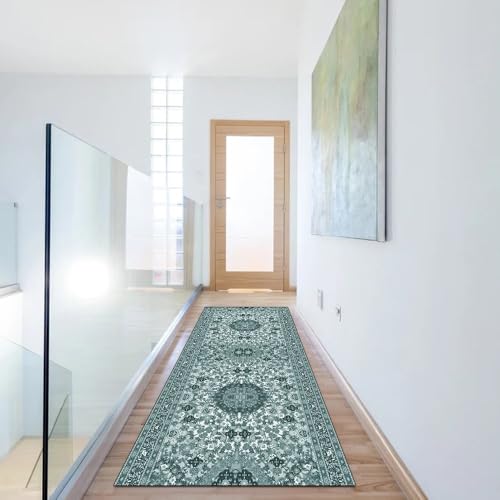 Alfombra larga antideslizante lavable estilo vintage cian 6