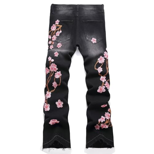 HENGAO Men's Flared Jeans Slim Fit Stretch Skinny Ripped Distressed Trendy Bell Bottom Denim Pants2