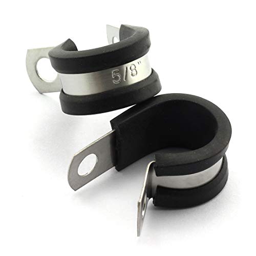 HJ Garden 6pcs 5/8 inch Rubber Cushioned Cable Clamp 304 Stainless Steel Buffer