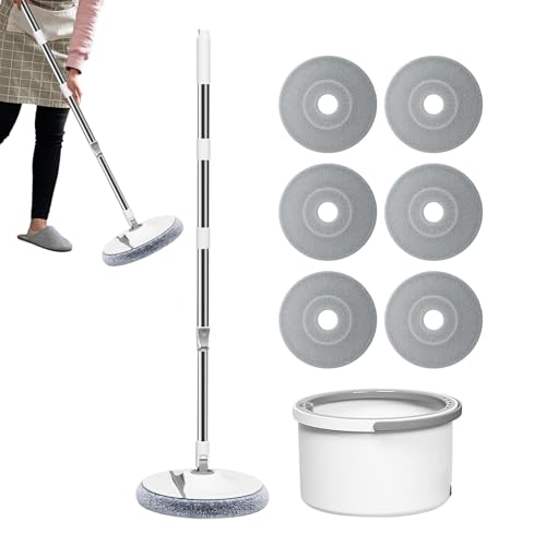 Cubo de fregona con escurridor, trapeador de polvo con escurridor, suministros para el hogar con 6 almohadillas de microfibra reemplazables para el hogar, cocina, baño, patio, limpieza de zócalos