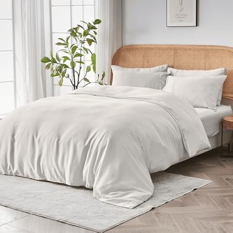 SIJO AiryWeight Tencel Duvet Cover, 100% Lyocell Derived from Eucalyptus, Buttery Soft, Best Cooling Sheets by Architectural Digest (Ivory, Full/Queen 90"x90") Cover