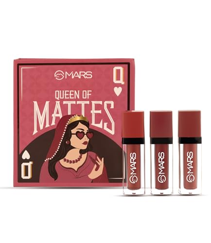 MARS Queen of Mattes Liquid Lipsticks Box Set of 3 (13.5 ml) (BLUSHED NUDES) | Smudgeproof & Transferproof | Intense Swipe Pigmentation | Long-Lasting Wear