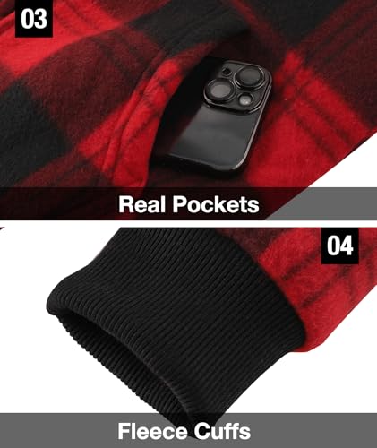 Image of GEEK LIGHTING Boys Flannel Jacket Sherpa Lined Hoodies Zip Up Fleece Plaid Shirt Jackets Winter Outdoor Coat Warm