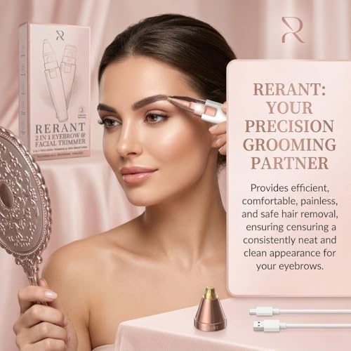 Image of RERANT 2-in-1 Eyebrow Trimmer and Facial Hair Remover for Women, Rechargeable Electric Face Razor with Built-in LED Light, Painless Precision Eyebrow Razor and Lip Hair Trimmer, Portable (S1)
