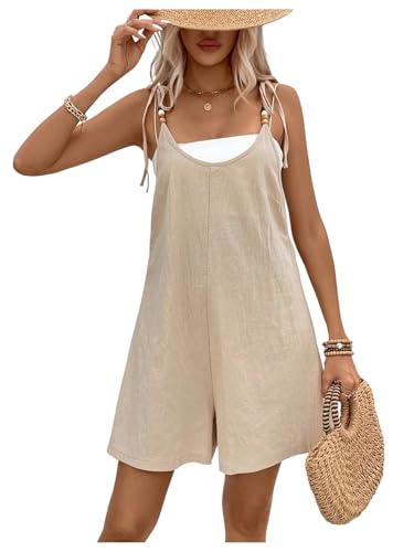 Image of SHENHE Women's Summer Casual Romper Spaghetti Strap Beaded Loose Overall Shorts Jumpsuit