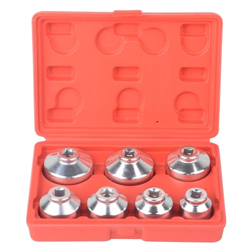 DAYUAN 7pcs 3/8 24mm-38mm Cap Oil Filter Socket Set, Oil Filter Wrench Set Compatible for BMW Mercedes VW Paper Cartridge Housing