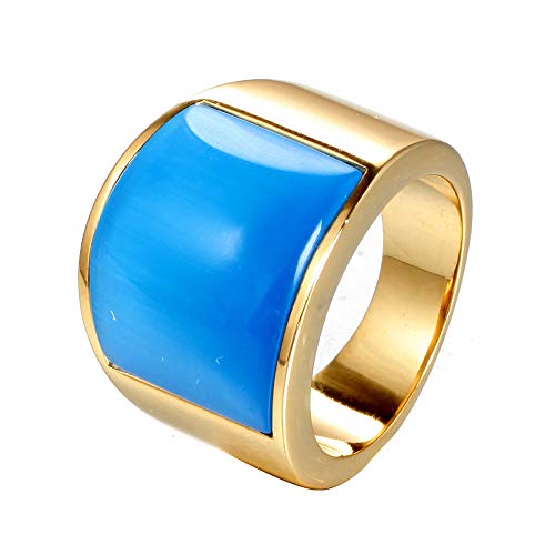 PMTIER Unisex Stainless Steel Cat's Eye Stone Opal Ring Silver and Gold