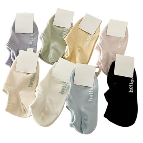Calcetines invisibles para mujer, 8 pares de calcetines ligeros de algodón fino de corte bajo, color crema, estilo letra, forro invisible, suave, transpirable, antideslizante, para mocasines casuales