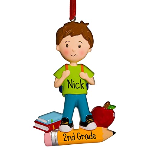 Personalized Student on Pencil - Boy Christmas Ornament - Back to School - Kindergarten - 1st Grade - Elementary