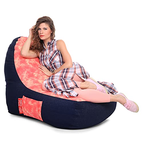 Image of Style Homez Urban Design Denim Canvas Abstract Printed Chair Bean Bag XXL Size Filled with Beans Fillers