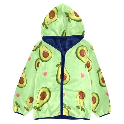 Avocado Pattern with Pink Hearts Toddler Fleece Jacket Girl Boys Hooded Fleece Jacket Coat Warm Outwear Zip-up 3-10T