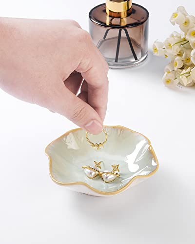 Image of JAMEND CLXP Lotus Leaf Shape Decorative Ring Tray, Small Key Bowl, Ceramic Trinket Tray Jewelry Dish Organizing Necklace Earrings, Home Decoration for Mom Best Friend Sister, Light Green.