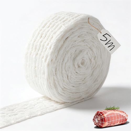 SZHUGEKI Filet à Griller Blanc de 5 mètres pour Jambon, 18 Trous, Filet à Jambon, Filet de Fumage, Filet à Charcuterie Elastique, pour Griller et Cuire la Viande