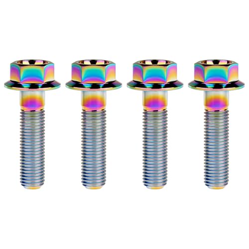 Image of Ti Screws M10 x 20 25 30 35 40 45 50 55 60 65 70 75 80 90 100mm 1.25 Pitch Titanium Flange Hex Bolt Pack of 4 (Rainbow, M10x40mm)