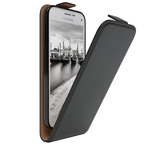 EAZY CASE Hülle kompatibel mit Samsung Galaxy S5 Mini Hülle Flip Cover zum Aufklappen, Handyhülle aufklappbar, Schutzhülle, Flipcover, Flipcase, Flipstyle Hülle vertikal klappbar, Kunstleder, Schwarz