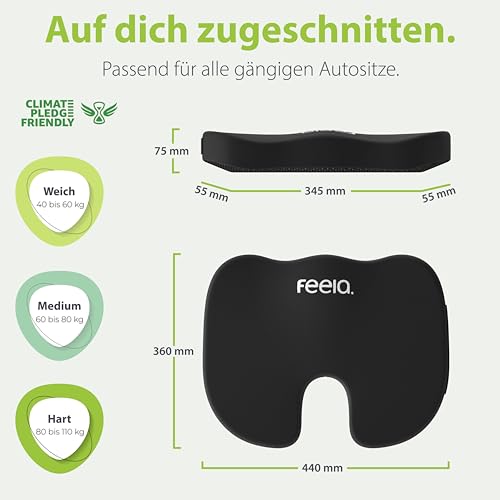 feela.® Orthopädisches Autositzkissen [3 Härtegrade] TESTSIEGER – Keilkissen für Autos – Besserer Sitzkomfort und Entlastung des Steißbeins – Autositz-Sitzerhöhung, Fahrersitzkissen (Medium)