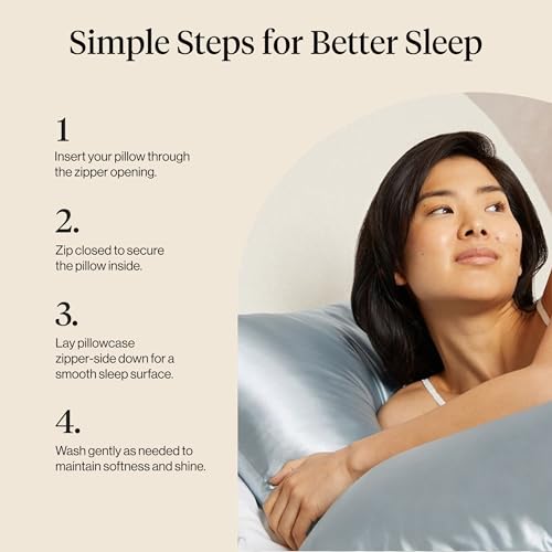 Image of Kitsch Satin Pillowcase with Zipper for Hair & Skin - Softer Than Silk Pillow Cases, Smooth Cooling Satin Pillow Case, Wrinkle-Free, Machine Washable - Pillow Cases Standard Size (19x26) - Haze Blue