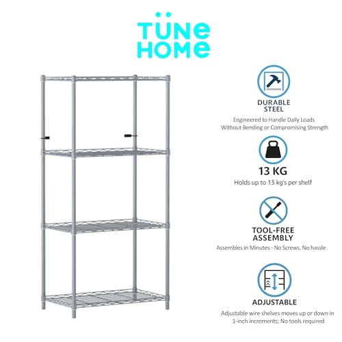 Image of 4-Shelves Wheels Heavy Duty Steel Storage Rack | Multipurpose Shelving Unit for Kitchen, Home & Utility | Grey, 4 Shelves Wheels