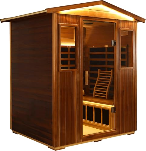 Image of LTCCDSS Ultra-Low EMF Red Cedar Sauna 4-Person, Outdoor Far Infrared Sauna for Home, EMF 0.1-1mG, 6 Carbon Crystal Heaters, Bluetooth & Chromotherapy (68.1 * 52.4 * 82.7 in)