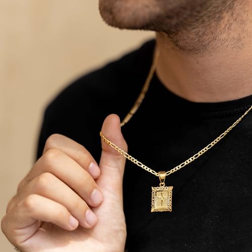 KissYan Cross Pendant Necklace for Women Men, 14K Gold Plated Square Faith Christian Figaro Chain Delicate Religious Jewelry Gifts4