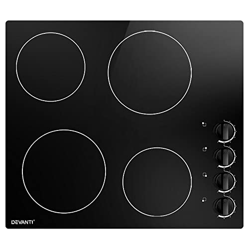 Devanti Electric Ceramic Cooktop, 4 Burners Zones Portable Cooktops Cookware Cooker Super Powerful Stove Hot Plate Home Kitchen Appliances, 6000W 8 Knobs Controls Led Display Black