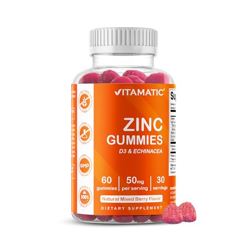 Vitamatic Zinc 50mg Gummies - 60 Vegan Gummies - Gluten Free - Healthy Immune Support for Adults, Men, Women