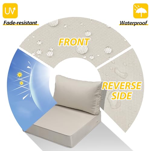 Image of AAAAAcessories Outdoor Seat Cushions for Chairs, Fade-Resistant, Waterproof Patio Furniture Replacement Cushions, 25.5 inch x 25.5 inch x 5 inch + 25.5 inch x 13.5 inch, Set of 2, Khaki Beige