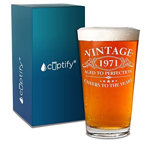 Cuptify 53rd Birthday Gift Vintage Aged To Perfection Cheers To 53 Years 1971 Etched 16 oz Beer Pint Drinking Glasses For Men