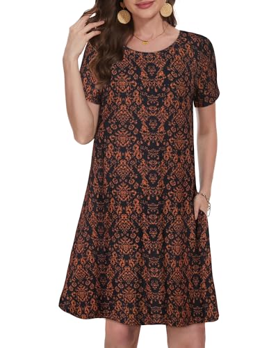 Image of Summer Dresses for Women Casual Tshirt Short Sleeve Floral Sundress Beach Cover Ups with Pockets 2026