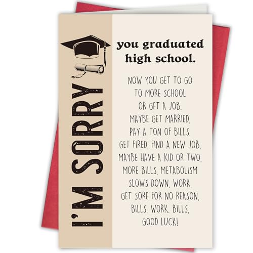 Bablira Hilarious High School Graduation Card, Funny Congrats Grad Gift for from Parents, Grad Card Gifts for 12th Grade, I'm Sorry, You Graduated High School