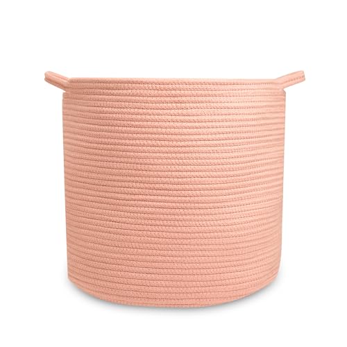 Image of Natemia Rope Storage Basket- Nursery Bin and Toy Organizer (15”x15”x14”), Laundry Basket, Basket for Towels, Pillows and Blankets, Perfect Baby Registry Gift