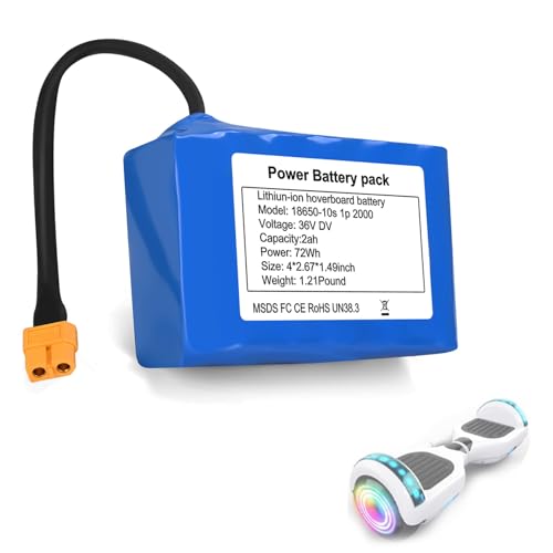 Hoverboard Battery 36V 2.0Ah Rechargeable Lithium-Ion Battery Pack Upgrade with XT60 Plug