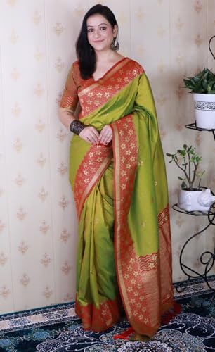 Image of SGF11 Women's Kanjivaram Pure Handloom Soft Silk Saree With Blouse Piece