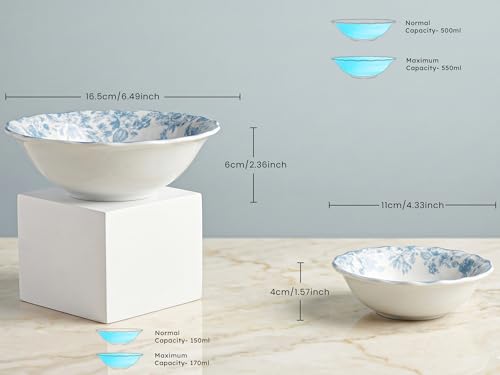 Image of Bodhi House Porcelain Dinner Set 20 Pieces - Blue Leaf White Dinnerware Set | 6 Dinner Plates, 6 Quarter Plates, 6 Katori Bowls, 2 Serving Bowls | Premium Crockery Set for Dining, Kitchen & Gifting
