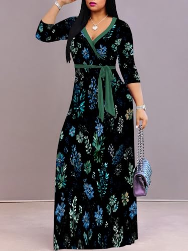 Image of PinkPatty Women's Long Sleeve Maxi Dress Plus Size Trendy Wedding Guest Dress with Pockets&Belt