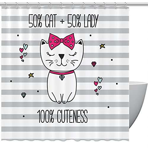 Rideau de douche imperméable chat et dame coloré standard 183x183