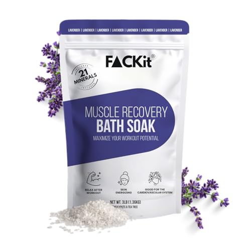 FACKit Recovery Bath Soak: Sal de baño de regeneración muscular – 21 minerales, aceites esenciales y sales curativas para una rápida recuperación y recuperación después del entrenamiento (lavanda