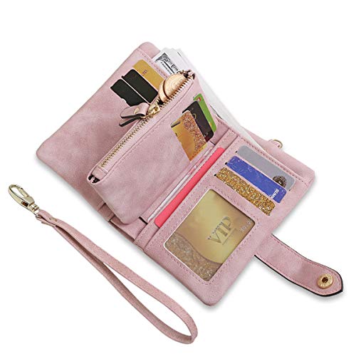 wallets for women bifold small rfid soft leather ladies wallets trifold womens wallets billfolds mini wristlet clutch cute zipper coin purse with wrist strap
