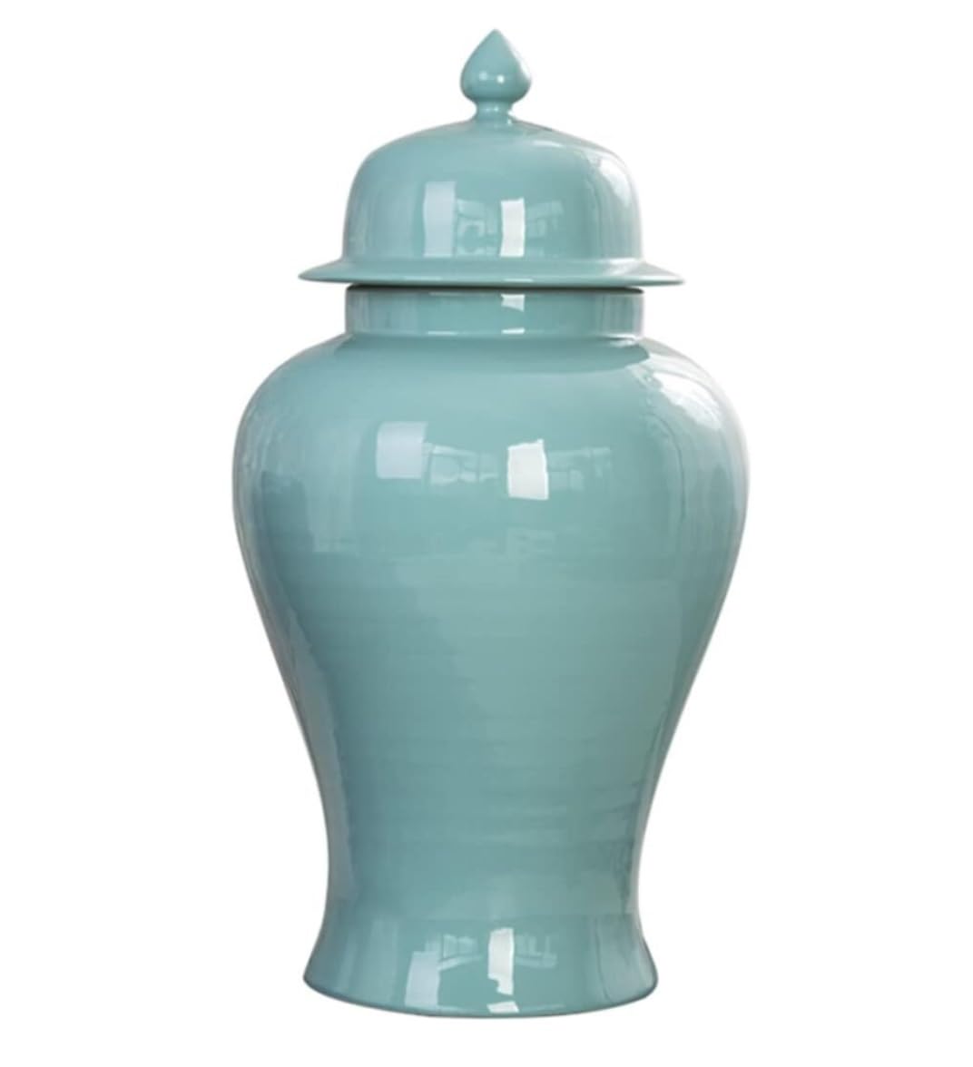 GFJHdfhE Chinese Style Decorative Jar Green Ceramic Vases Ginger Jar With Lid For Home Decor Solid Color Temple Storage Jars Vase Flower Display(19 * 37cm)