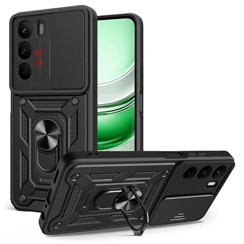 ESHUYI Funda para Realme C71 4G con Protección de Cámara Cubierta y Soporte de Anillo [Compatible con Soporte Magnético para Coche] Carcasa Grado Militar Anti-caída, Negro