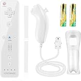 YOVONAZE Compatible with Nintendo Wii Controller, Wii Remote with Nunchuck and Nunchuck Controller with Silicone Case and Wrist Strap for Wii and Wii U, Included 2 AA Batteries (White), YO-WII-R001