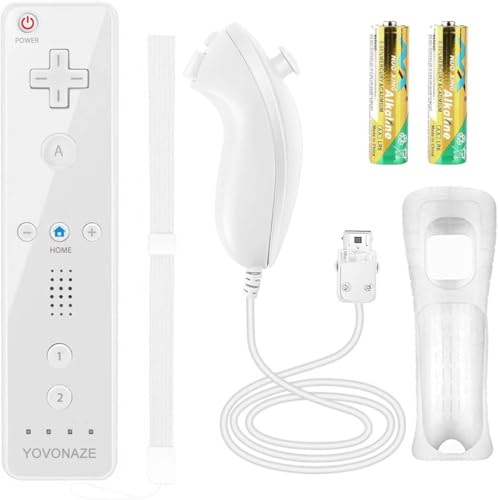 Image of Compatible with Nintendo Wii Controller, Wii Remote with Nunchuck and Nunchuck Controller with Silicone Case and Wrist Strap for Wii and Wii U, Included 2 AA Batteries (White)
