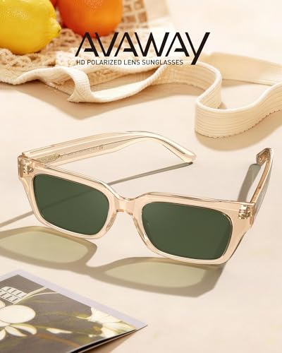 Image of AVAWAY Chunky Rectangle Sunglasses for Men Women, Polarized Trendy Large Acetate Frame UV400 Protection Driving Sun Glasses