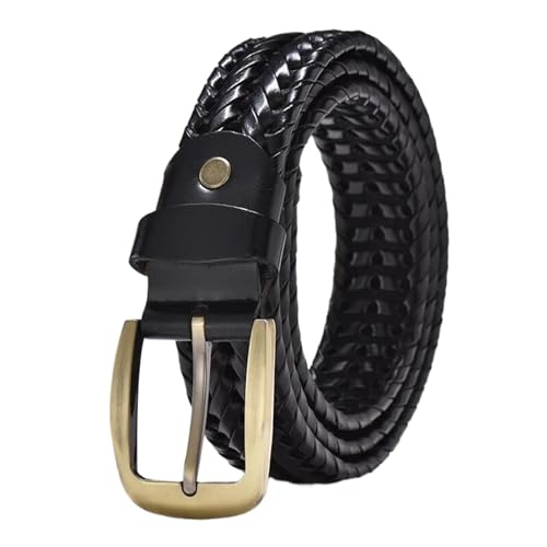 ZacLAy Ceintures Tressées en cuir Véritable pour Hommes, Sangle Vintage Tressée, Boucle Ardillon Dorée, Décontractée pour Sangle de Jean, BZ001 Black