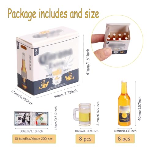 FTYHXP 1/6 Scale Accessories Mini Props Miniature Beer Bottles with Glasses&Box Set Tiny Money Bills for Mini Doll House Accessorie Action Figure Props, DIY Crafts,Fairy Garden Pub Bar Decor
