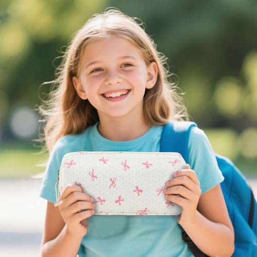 Image of LEDAOU Cute Pencil Case for Kids Girls Boys Pencil Pouch kawaii Pen Pencil Box Bag Holder for School Students (Pink Bow)
