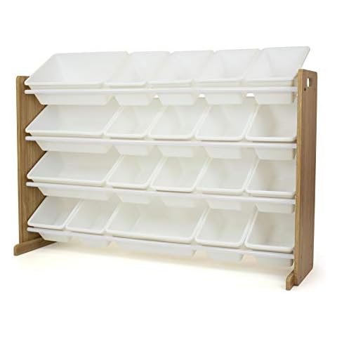 Humble Crew Toy Organizer with 20 Storage Bins, Natural/White Cover