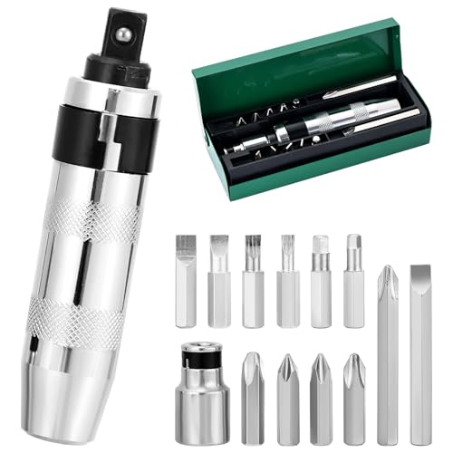 Image of DASBET 13-Piece 1/2" Drive Manual Impact Driver Set, Reversible Hand Impact Screwdriver with Slotted, Hex & Phillips Bits for Rusted Screws and Stuck Bolts, Storage Case Included