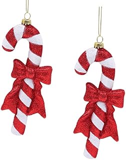 Toyland® Pack of 2-19cm Glittery Red & White Candy Cane Christmas Baubles  Christmas Tree Decorations